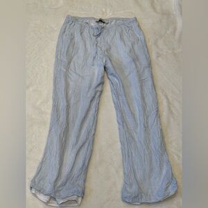 Hollister Light Blue Linen-Blend Wide Leg Pants SMALL